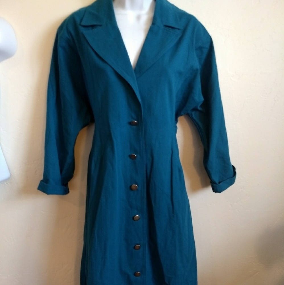 Vintage 70s Trench Coat Dress Cotton Button USA